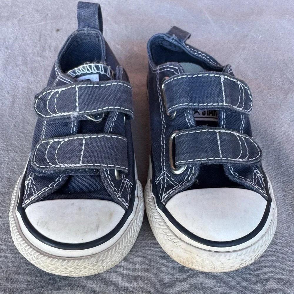 Size 6c - Baby Infant Black Unisex Converse All Star Low Top Velrco Canvas Shoes